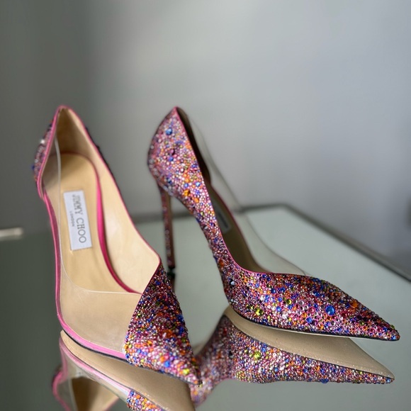 New JIMMY CHOO Cass 110 Clear Plexi Mini Multi Rainbow Crystal Pumps $2,495 39 - Picture 8 of 14